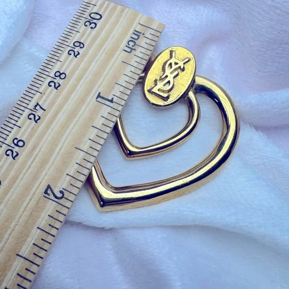 YSL Scarf Ring Heart Shape Gold Logo RARE 1980s Vintage yves saint laurent - Picture 6 of 11